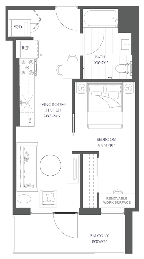 a floor plan of a small house with a bedroom and a living room